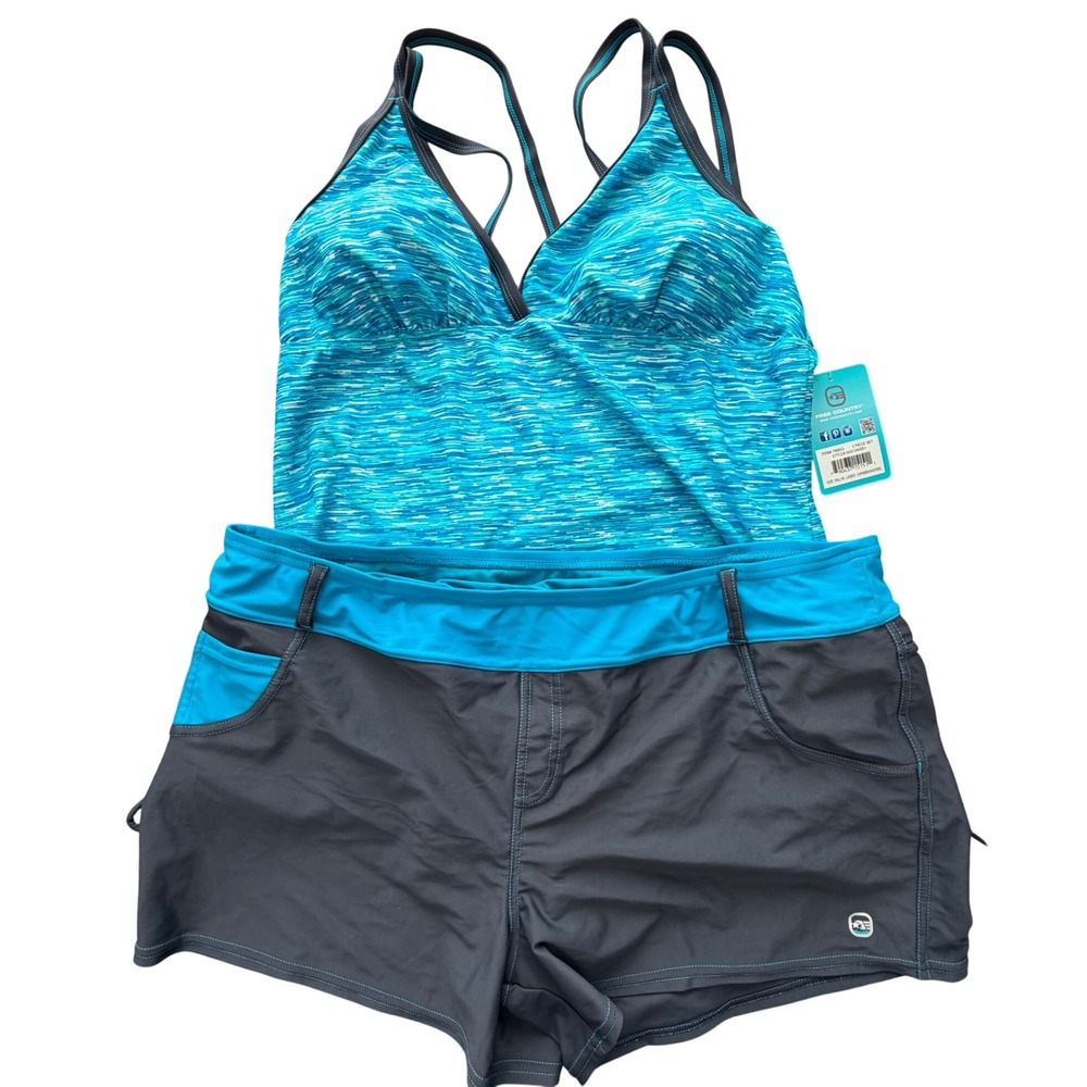 Free Country Women Caribbean Steel Tankini Swim Shorts Set XXL 18 SA512445S1 NEW
